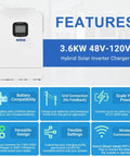 3600W Hybrid Solar Inverter 48V DC To 110V AC Pure Sine Wave With Built In 80A MPPT Controller 98 Percent Efficiency display