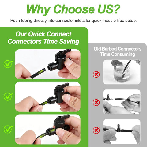 12 Piece Quick Connect Drip Irrigation Shut Off Valve Fittings 1 Quarter Inch Inline Valves installation process vs old connectors