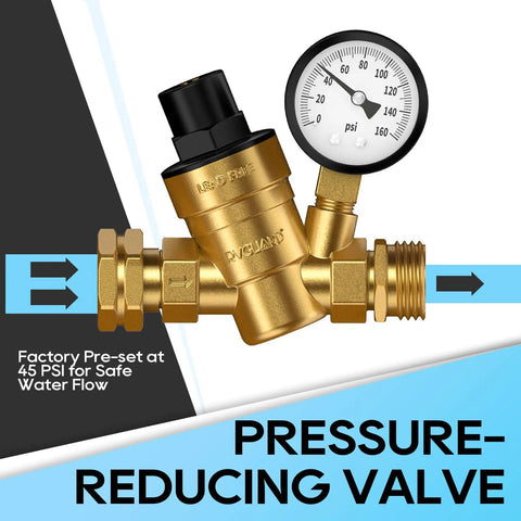 All In One RV Water Hookup Kit With Pressure Regulator Inline Filter Hose Splitter Flexible Connector And Quick Connect
