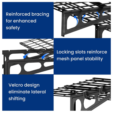 Heavy Duty Garage Wall Mount Shelving Unit 2 By 3 Feet Black 1 Pack Holds Up To 200 Lbs with reinforced bracing and locking slots