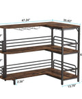 L Shaped Home Bar Unit With 3 Tier Storage Shelves And Wine Glass Holder For Kitchen Or Living Room Rustic Brown And Matte Black Industrial Corner Bar Cabinet With Pub Vibe