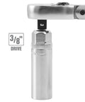 Magnetic Five Eighths Spark Plug Socket For Three Eighths Inch Drive Engine Tune Up Tool with chrome finish connected to 3/8 drive