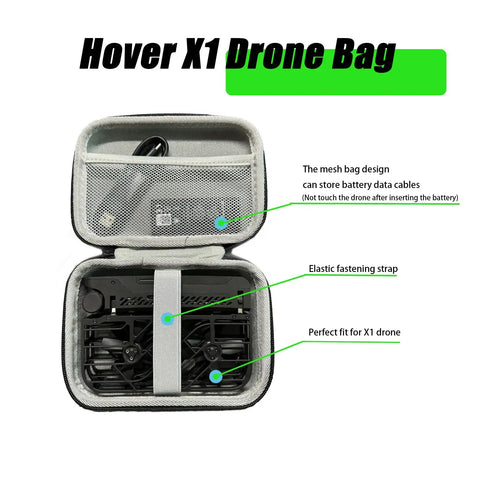 Open view of Hover Air X1 Self Flying Drone Hard Carrying Case With Strap Lanyard Waterproof Protective Cover Leather Synthetic Interior