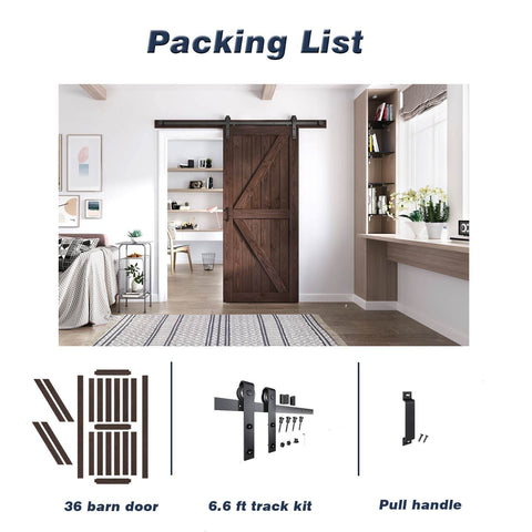 Brown Barn Door 36 Inch By 84 Inch With Six Point Six Foot Barn Door Hardware Track Kit And Handle Included installed