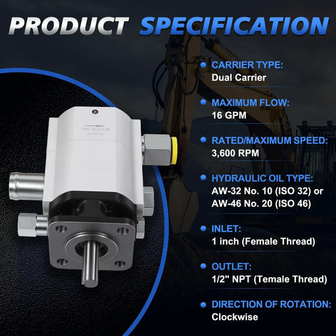 High-Flow 16 Gpm Two Stage Hydraulic Log Splitter Pump With 3000 Psi Rating For Heavy Duty Wood Processing detailed specification image.