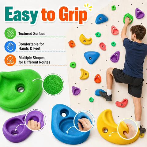 32 Piece Rock Climbing Holds Set With Mounting Hardware And Hex Wrench For Indoor And Outdoor Walls Multi Size And Color Grips
