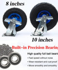 Heavy Duty Rubber Swivel Caster Wheels With Grip Lock Brakes Ultra Slick Trolley Casters Silent Shock Absorbing Anti Skid Base For Heavy Freight 8 Inch And 10 Inch Picks, showcasing 8-inch and 10-inch wheels.