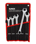 Raised Panel Metric Wrench Set 5 Piece Built With CRMO Alloy Steel Includes Canvas Pouch Heavy Duty Wrenches For Automotive And DIY Repairs 20mm To 24mm displayed in a pouch