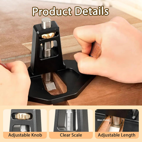 Front view of Wshxjzyay router plane for woodworking with adjustable knob and clear scale on black base