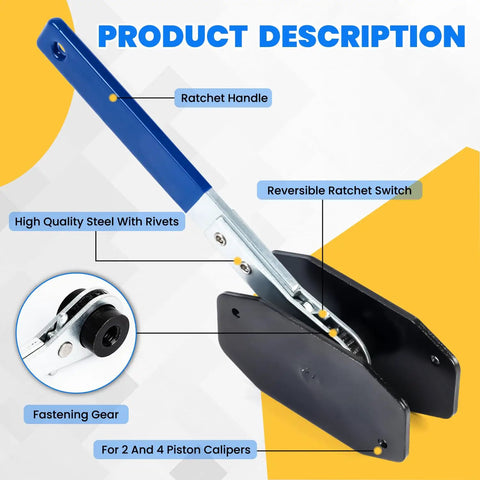 Universal Brake Caliper Press Tool Kit With 360 Degree Ratchet Piston Compressors, Hooks And Steel Plates For Single Twin Quad Piston Disc