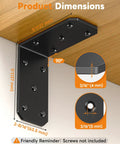 Hardcore Heavy Duty L Brackets Ninety Degree Corner Brace System Five By Five By Two Point Five Inches Black Powder Coated Steel with dimension details.