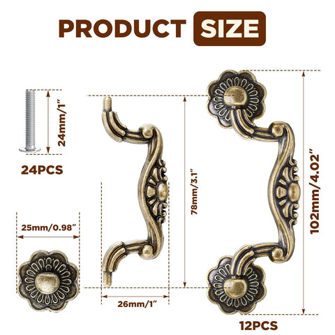Antique Bronze Drawer Pulls Set With Screws Rustic Vintage Drop Handles for Cabinets Dressers 102mm Length 76mm Hole Spacing