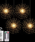 4 Pack Copper Wire Starburst Fairy Lights 200 LED Firework String Lights With 8 Modes Dimmable Remote Waterproof Outdoor