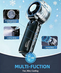Portable Handheld Turbo Fan On The Go With Ice Cooling And 45ml Mist Tank, Instant 60F Chill, USB Rechargeable, black design