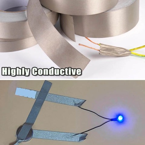 Waterproof Conductive Tape With EMI Shielding Cloth Double Sided Adhesive shown with LED setup for electronics shielding.