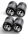 Lexus Tire Valve Stem Cap Covers Aluminum Alloy 4 Pack showing anodized finish, close-up of durable caps with logo for protection and style.