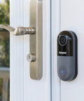 Smart 1080p Hd Wired Video Doorbell Camera With Chime For Easy Home Security on white door near handle