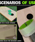 6 Inch Hole Saw For Recessed Lights With Dust Bowl Catcher, images of use scenarios for cornhole boards and ceiling lights