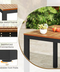 Acacia Wood Outdoor Dining Table For Eight With Umbrella Hole Metal Legs And Adjustable Foot Pads 79 Inch Rectangular