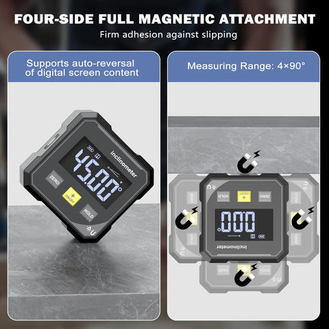 Pocket Sized Handy Digital Angle Finder With Red Laser Line, Rechargeable Laser Level, Four Side Magnetic Gauge, Backlit Cube Protractor For Woodworking, DIY Projects, Home Decor And Hanging Decorations, 4x90°