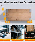 Kick Those Heavy Lathes Into Gear With These 13200 Lbs Heavy Duty Machinery Skates Dollies shown lifting a wooden crate.