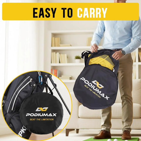 Person holding carrying case for Chipping Net Pop Up Golf Net For Backyard Driving And Indoor Outdoor Practice Improve Short Game Accuracy