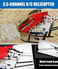 Red Large Fall Resistant RC Helicopter with metal alloy frame and 3.5-channel remote control, showcasing durability features