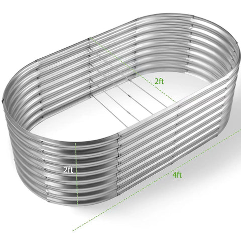 Oval metal planter box, 24 Inch Tall Galvanized Raised Garden Bed Kit For Outdoor Veggie Garden, 4 By 2 By 2 Feet, Classic Silver