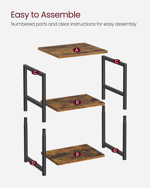 End Table Side Table For Living Room, Modern Tall Nightstand With Steel Frame, Rustic Brown And Ink Black Finish assembly diagram