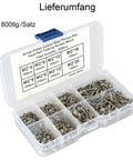 Stainless Steel Chipboard Screws With Partial Thread For Wood And Furniture Assembly Heavy Duty 3 To 6 Millimeter Diameter Resistant DIY Hardware For Home Improvement Secure Fastening For Cabinets And Shelves M2 Size Pack Of 800 shown in plastic box