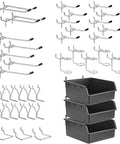 Pegboard Hooks And Accessories Kit For 1/8 Inch And 1/4 Inch Pegboards, 38 Piece Set With Double Hooks, Single Hooks, Bins