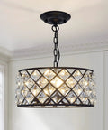 Three Light Modern Crystal Chandelier In Black Metal Farmhouse Pendant Light With E26 Base Adjustable Ceiling Fixture