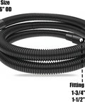Ultimate Dust Collection Hose Kit with 10-ft hose showing 1-3/16" OD and 1" ID, fits woodworking tools and shop vacuums