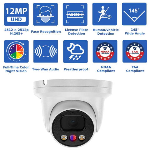 Bulletproof 6K 12MP Color Night Vision Ai Security Camera System With Top Shelf 32 Channel Nvr And Sixteen Weatherproof Poe Ip Cameras Packing Eight Bullet And Eight Dome Lenses For Badass Home Or Shop Security, showing front view and features.