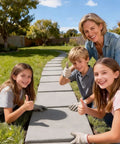 Family using 3 Piece Stepping Stone Molds For Concrete Pavers Square 12 By 12 Inch With 1.73 Inch Depth Dope Garden Path Kit in backyard