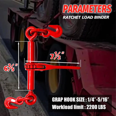 Beefy Heavy Duty Ratchet Chain Binder One Quarter To Five Sixteenths Inch With G70 Grab Hooks on trailer