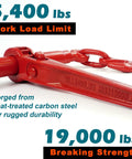 4 Pack Ratchet Chain Binder Set 5/16 In To 3/8 In With 5400 Lbs Working Load Limit showing red handle and chain hooks