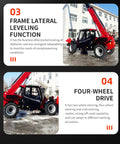 Heavy Duty 4Wd Telehandler Forklift Rig With Swappable Forks Heavy Bucket And Crane Jib For Ag And Construction Jobs Made Easy showcasing four-wheel drive features.