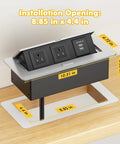 Recessed Pop Up Power Strip for Countertop and Desk, Hidden Charging Outlet with Metal Casing, 6 Ft Extension Cord, Silver