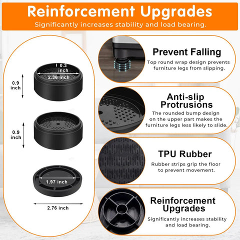 Reinforcement upgrades for Heavy Duty Bed Risers Round Floor Lifts For Couch Sofa Desk Table And Fridge adjustable components.