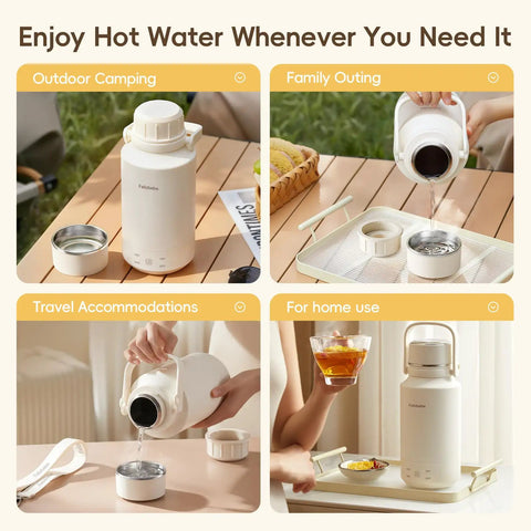 On The Go 1Liter Electric Kettle Portable Travel Kettle 304 Stainless Steel Quick Boil 600W with four temperature settings used outdoors