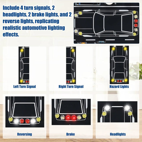 DIY Car Driving Simulation And Soldering Practice Kit showing car lighting effects with turn signals, headlights, brake lights