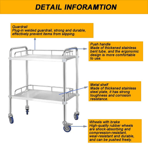 Stainless Steel Lab Rolling Cart Double Tier Mobile Utility Trolley With Smooth Swivel Wheels Crafted For Clinics Restaurants And Hospitals Hella Tough Real Deal