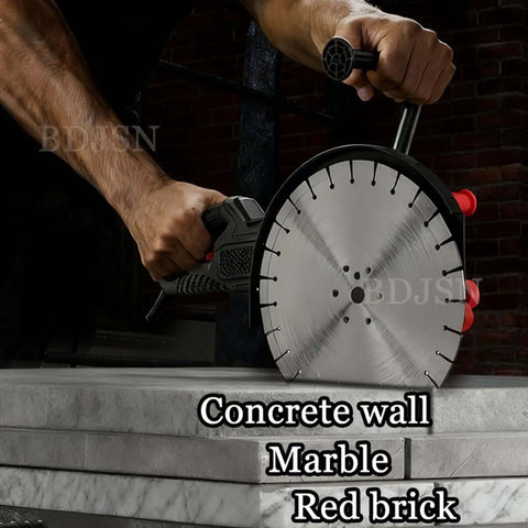 Heavy Duty Badass Electric Wall Grooving Machine Featuring Slick Depth Adjustments Up To Eleven Inches cutting marble and red brick.