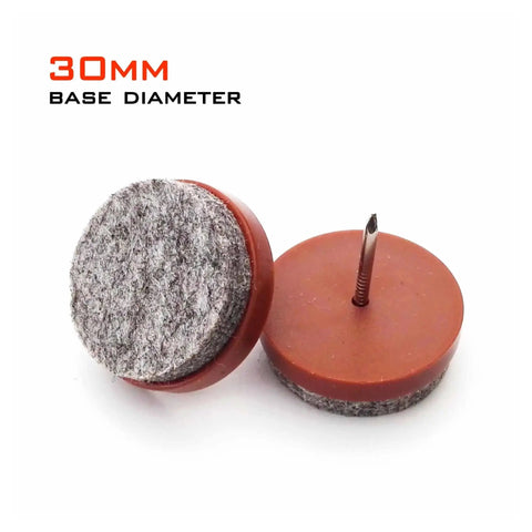 30mm Heavy Duty Chair Leg Floor Protectors with Brown Rubber and Soft Felt Cushions, Two Pads Displayed