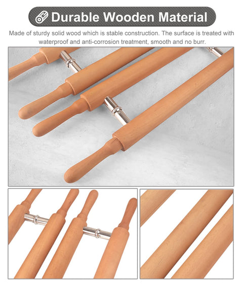 Wooden Door Handle Set Push Pull H Shape Grip For Entry Doors Easy Install With Hardware Included Back To Back Mounting For Glass And Sliding Doors Natural Finish showing close-up of wooden handles with steel connectors