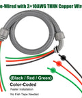 8ft Liquid Tight Conduit Kit with 1/2 inch pre-wired electrical whip, 3x10AWG THHN copper wires, bare wire ends, 90 degree connectors