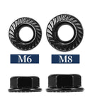 M6 X 1.0Mm Serrated Flange Hex Lock Nuts 100 Piece Pack 304 Stainless Steel close-up of M6 and M8 flange nuts, showcasing detail and design.