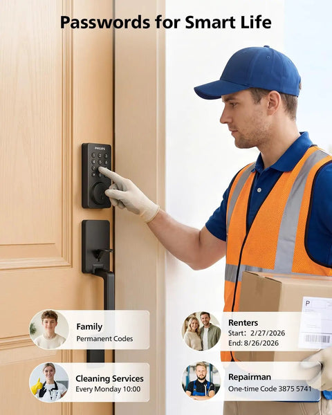 No Sweat Wi-Fi Smart Front Door Lock Set With Handle Slick Keyless Electronic Deadbolt App Remote Control Auto Lock Alexa And Google Compatible Pretty Darn Secure Hidden Keypad Easy Mount