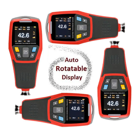 Must-Have Paint Thickness Gauge For Cars With Auto Rotating Display And Ferrous And Non Ferrous Substrate Recognition, 1250 Micron Range And 0.1 Micron Resolution, Zero And Two Point Calibration, Custom High Low Alarms handheld coating gauge, rotated views